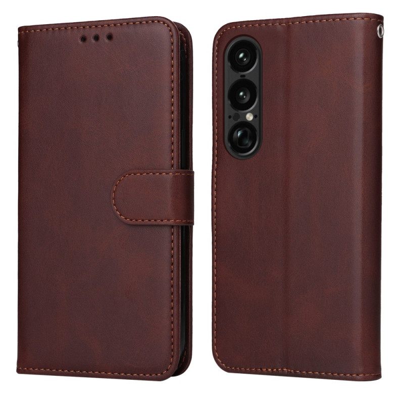 Leren Hoesje Voor Sony Xperia 1 Vii Effen Kunstleer
