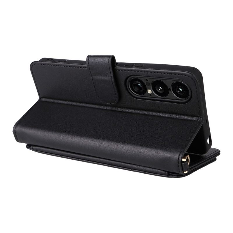 Leren Hoesje Voor Sony Xperia 1 Vii Gewatteerd Met Riem En Schouderriem