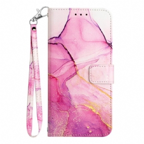 Leren Hoesje Voor Sony Xperia 1 Vii Marmer Met Bandje