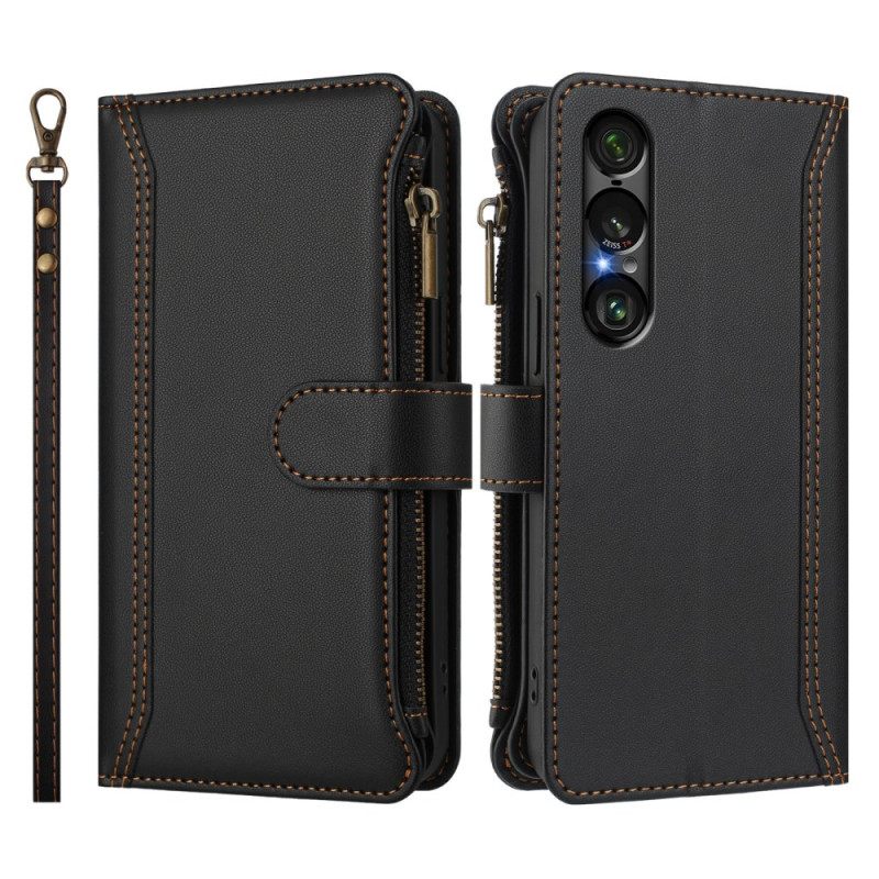 Leren Hoesje Voor Sony Xperia 1 Vii Portemonnee Met 9 Kaartsleuven En Bandje