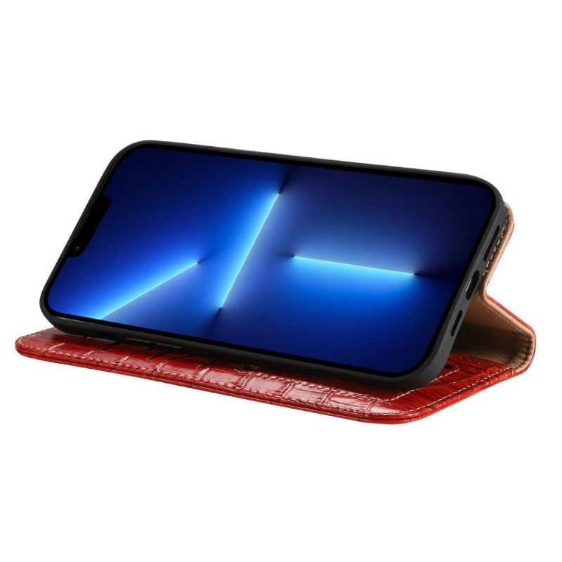 Flip Case voor iPhone 13 Pro Echt Leer In Kroko-look