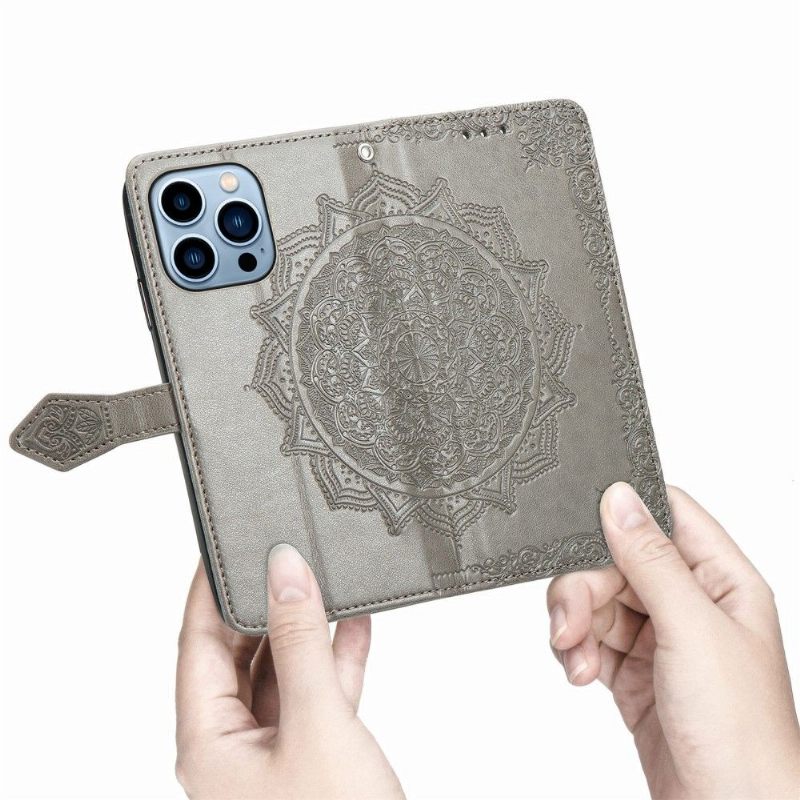Folio-hoesje voor iPhone 13 Pro Mandala Met Imitatieleer Reliëf