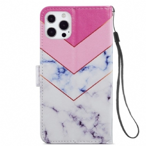 Leren Hoesje voor iPhone 13 Pro Bescherming Marmeren Geometrie