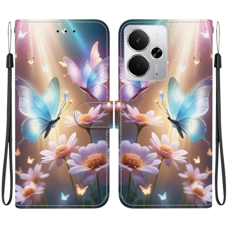 Flip Case Leren Realme 14 5g Bloemenvlinders