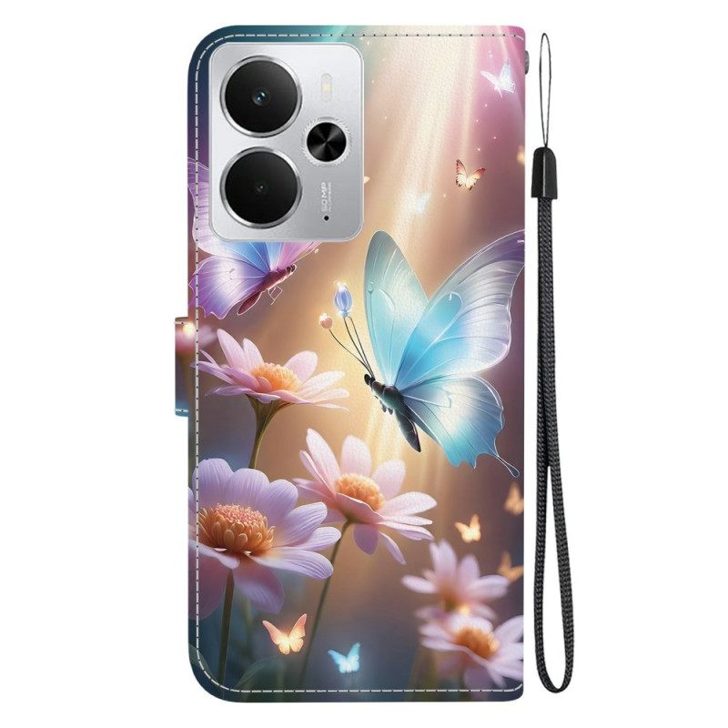 Flip Case Leren Realme 14 5g Bloemenvlinders