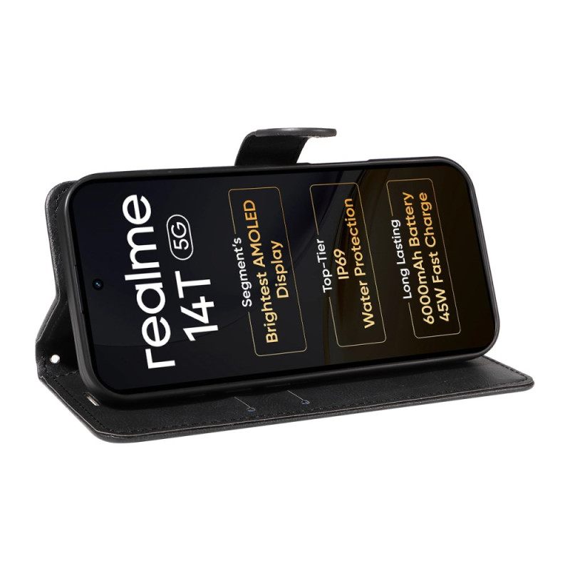 Flip Case Leren Realme 14 5g Effen Leerlook Met Riem