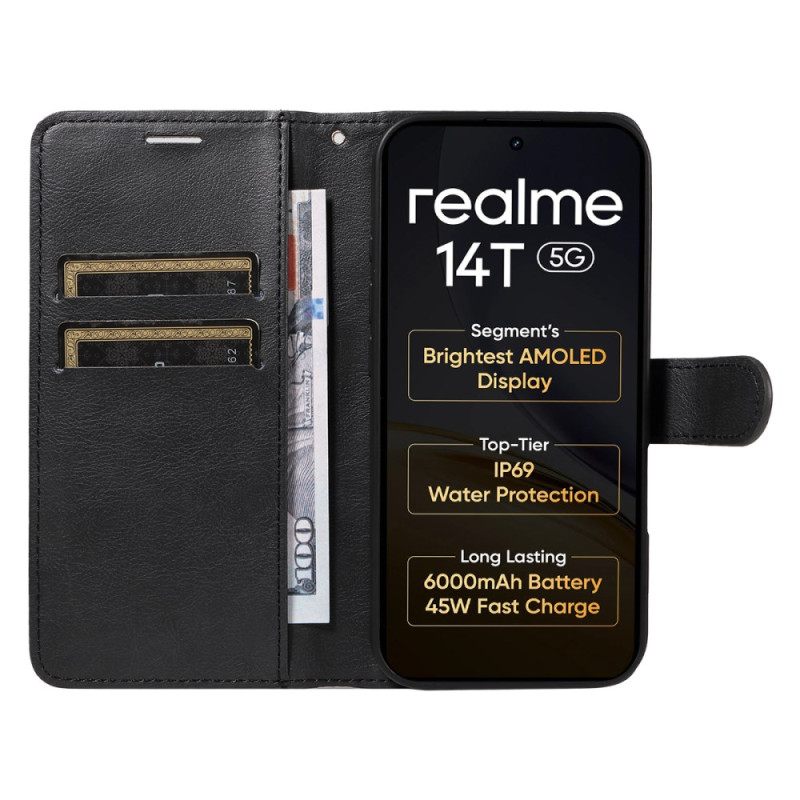 Flip Case Leren Realme 14 5g Effen Leerlook Met Riem