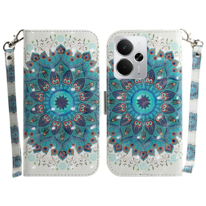 Flip Case Leren Realme 14 5g Groene Mandala Met Sleutelkoord