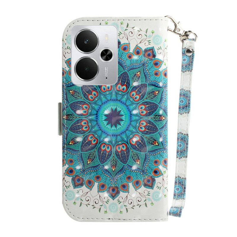 Flip Case Leren Realme 14 5g Groene Mandala Met Sleutelkoord