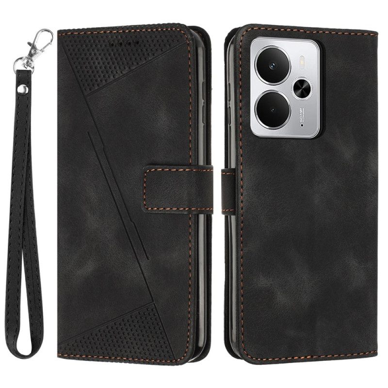 Flip Case Leren Realme 14 5g Lijnen En Bandje