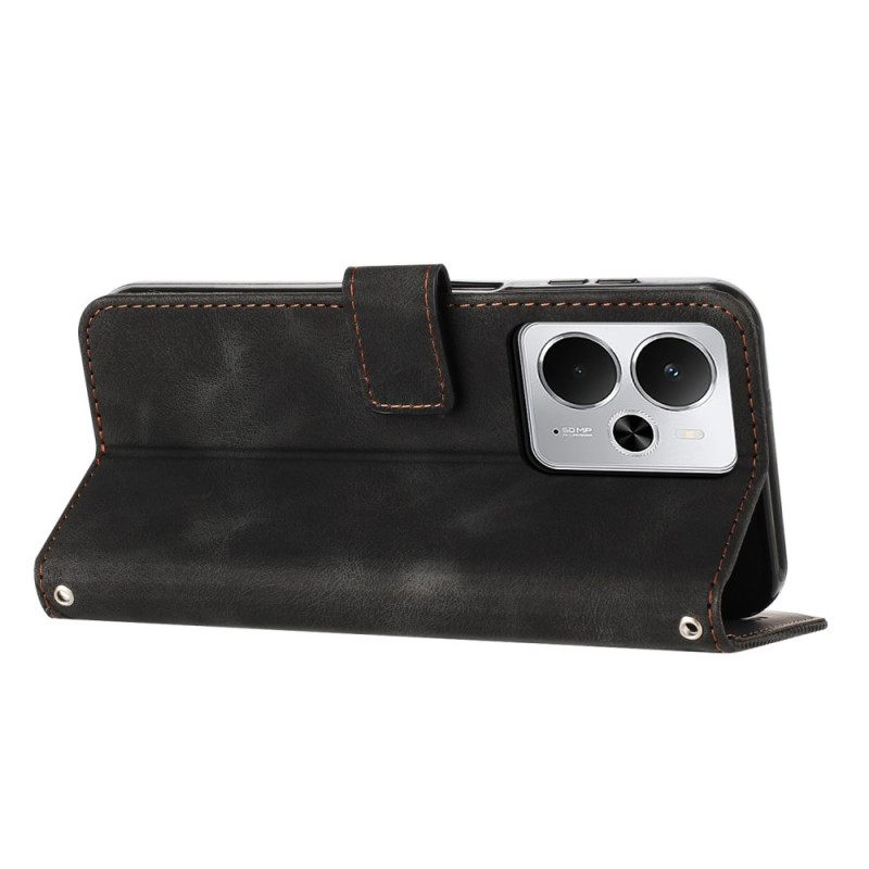 Flip Case Leren Realme 14 5g Lijnen En Bandje