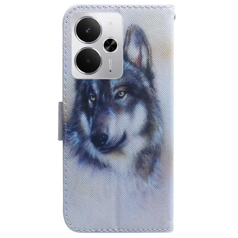 Flip Case Leren Realme 14 5g Wolf In Aquarel