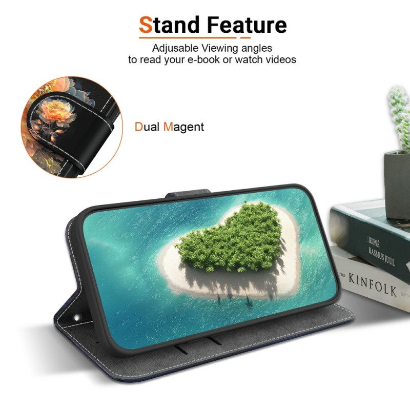 Folio-hoesje Realme 14 5g Telefoonhoesje Gouden Pioenroos