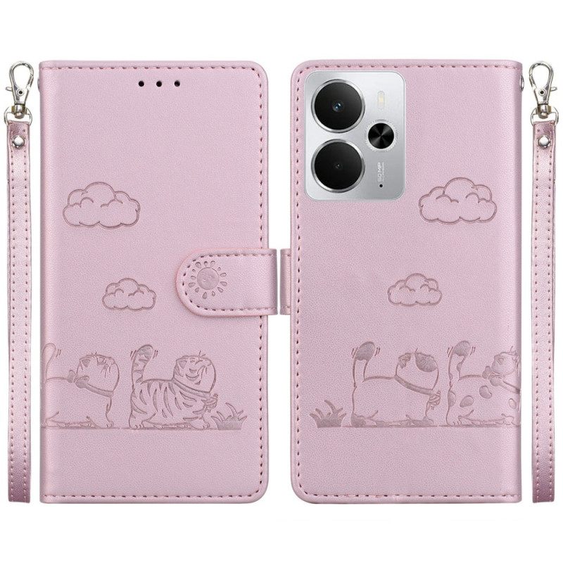 Folio-hoesje Realme 14 5g Telefoonhoesje Rfid Kattenmotief Bandje