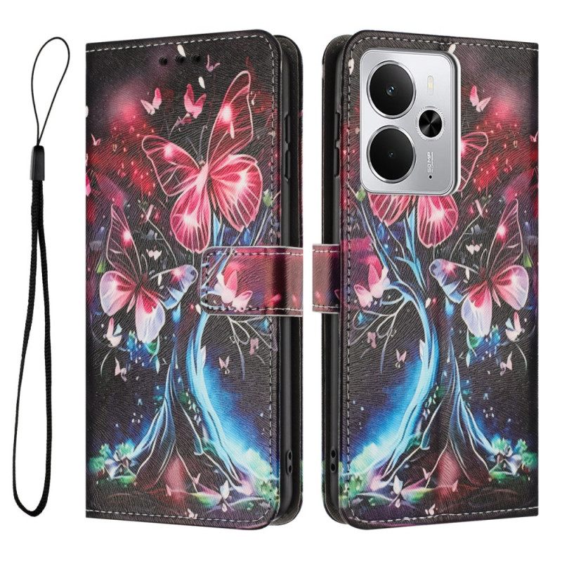 Leren Hoesje Realme 14 5g Boom En Vlinders Bescherming Hoesje