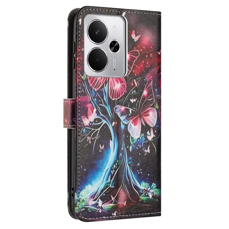 Leren Hoesje Realme 14 5g Boom En Vlinders Bescherming Hoesje
