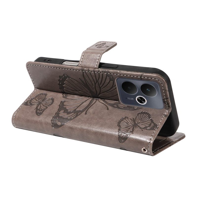 Leren Hoesje Realme 14 5g Grote Vlinders Bescherming Hoesje