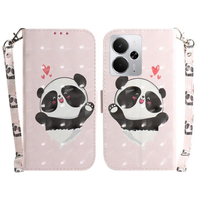 Leren Hoesje Realme 14 5g Panda Love Met Sleutelkoord