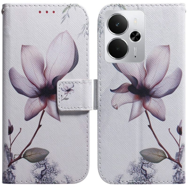 Leren Hoesje Realme 14 5g Roze Bloem Bescherming Hoesje