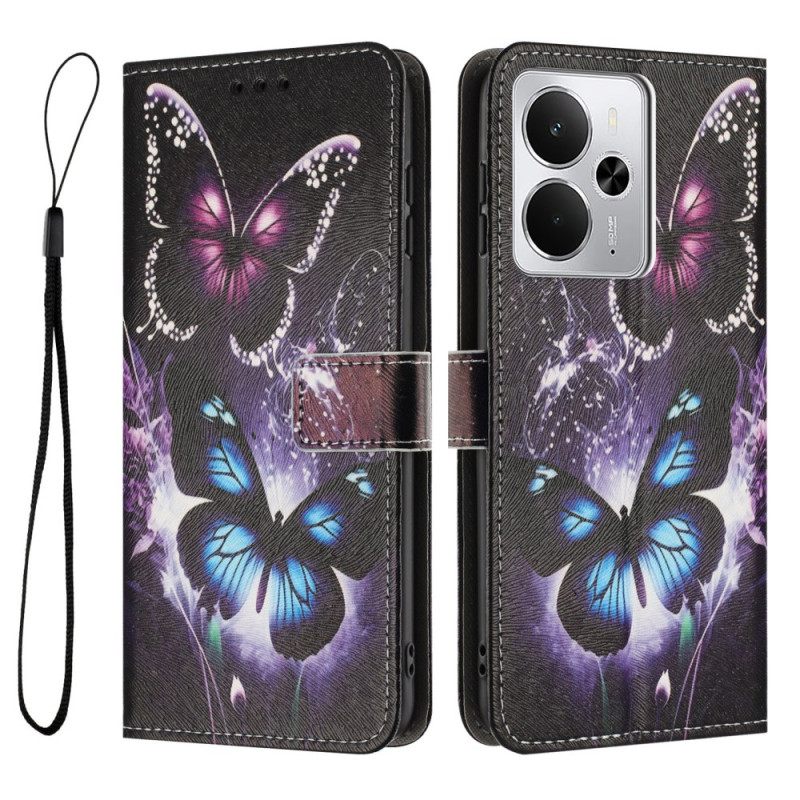 Leren Hoesje Realme 14 5g Twee Vlinders Bescherming Hoesje