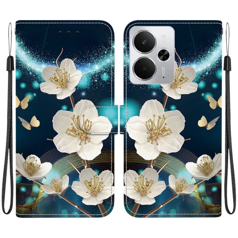 Leren Hoesje Realme 14 5g Wit Magnolia's