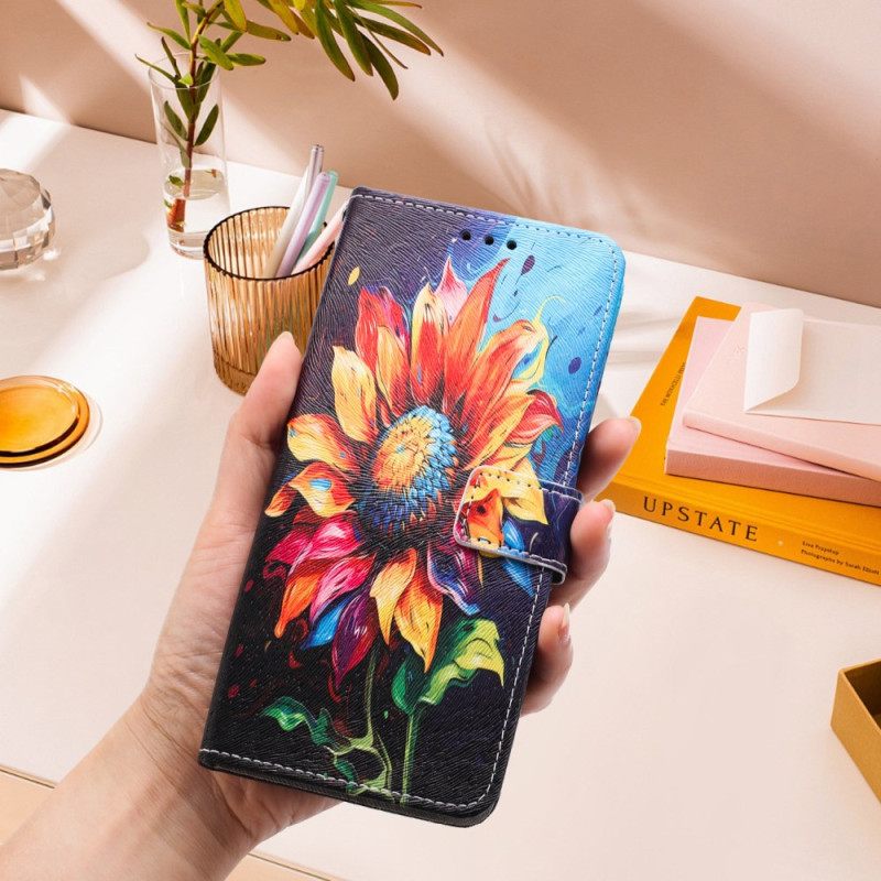 Leren Hoesje Realme 14 5g Zonnebloem Schilderij Bescherming Hoesje