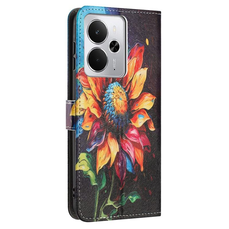 Leren Hoesje Realme 14 5g Zonnebloem Schilderij Bescherming Hoesje