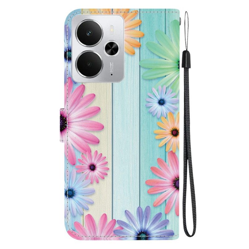 Leren Hoesje Realme 14 5g Zonnebloempatroon