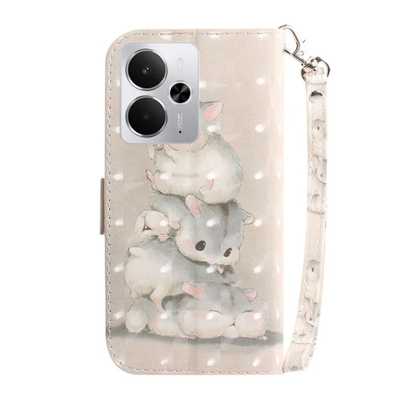 Leren Hoesje Voor Realme 14 5g Hamsters Met Sleutelkoord