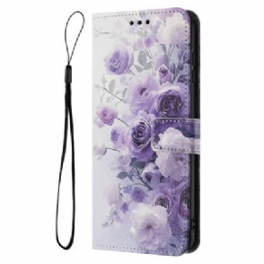 Leren Hoesje Voor Realme 14 5g Roze En Viooltjes