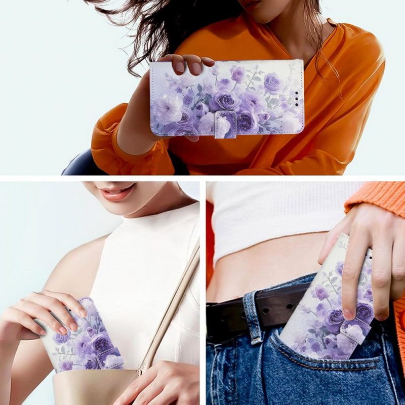 Leren Hoesje Voor Realme 14 5g Roze En Viooltjes