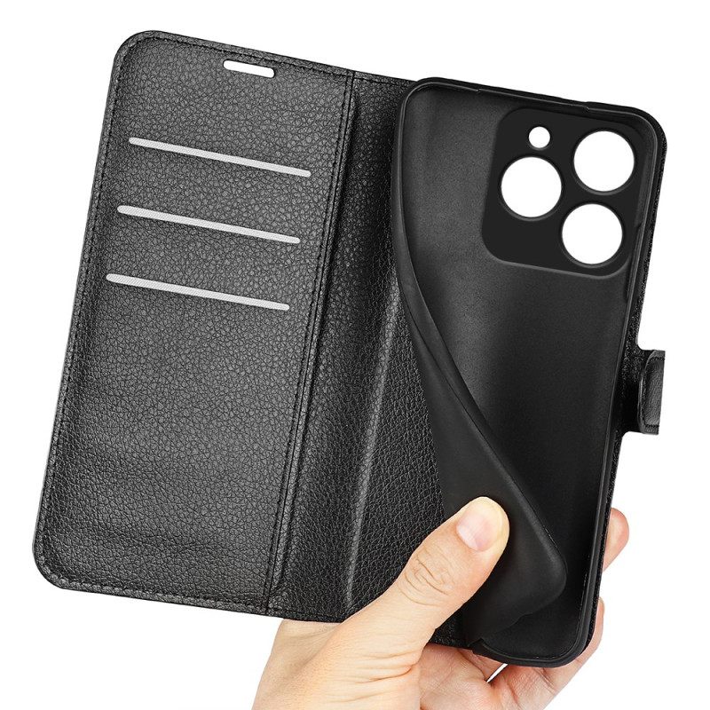 Folio-hoesje Realme Note 60x Klassiek Lychee Imitatieleer