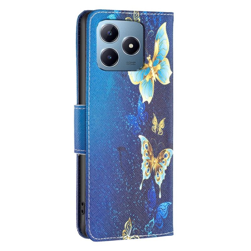 Leren Hoesje Voor Realme Note 60x Gouden Vlinders