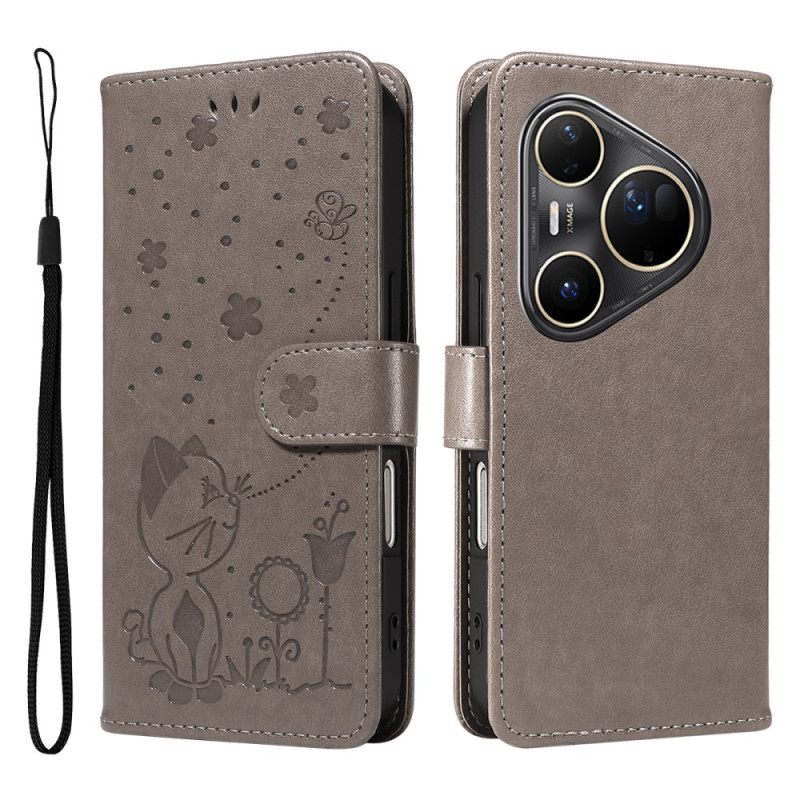 Flip Case Leren Huawei Pura 80 Ultra Bij En Kat