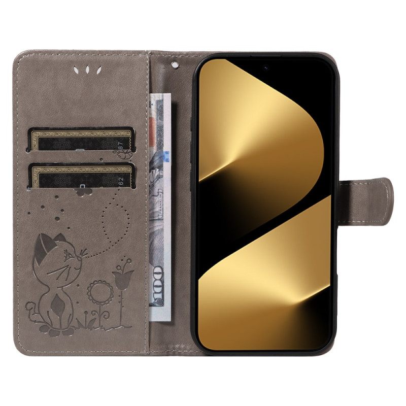 Flip Case Leren Huawei Pura 80 Ultra Bij En Kat