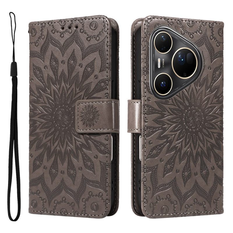 Flip Case Leren Huawei Pura 80 Ultra Zonnebloempatroon