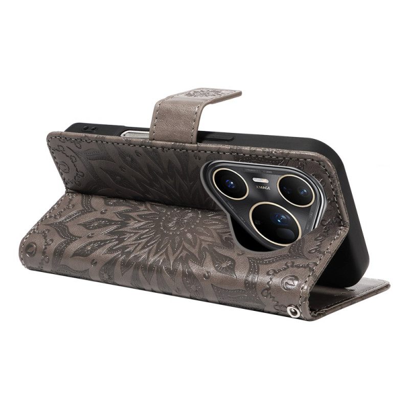 Flip Case Leren Huawei Pura 80 Ultra Zonnebloempatroon