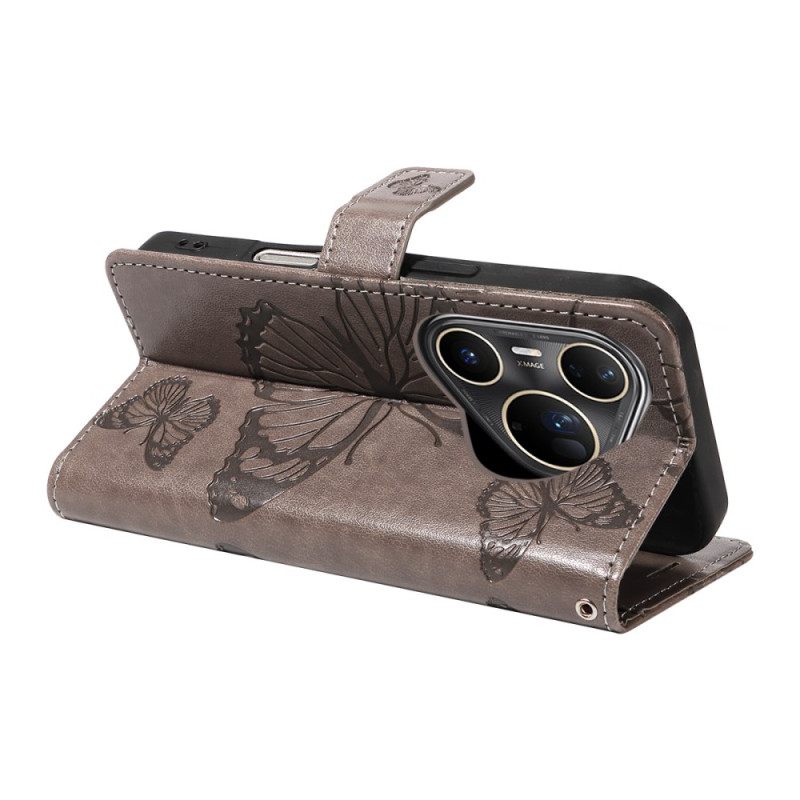 Leren Hoesje Huawei Pura 80 Ultra Groot Vlinders Bescherming Hoesje