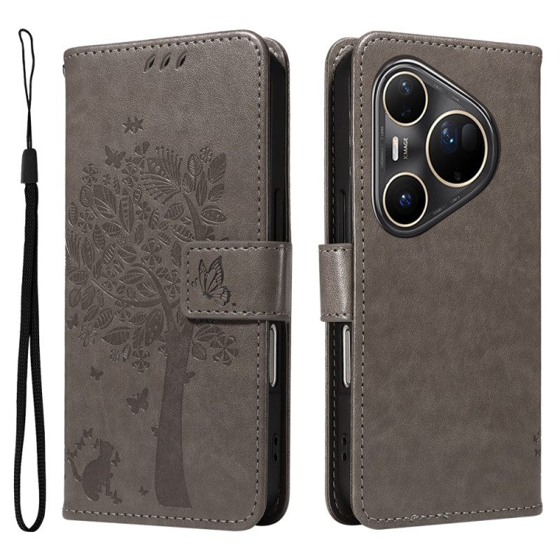 Leren Hoesje Huawei Pura 80 Ultra Kat En Boom Bescherming Hoesje