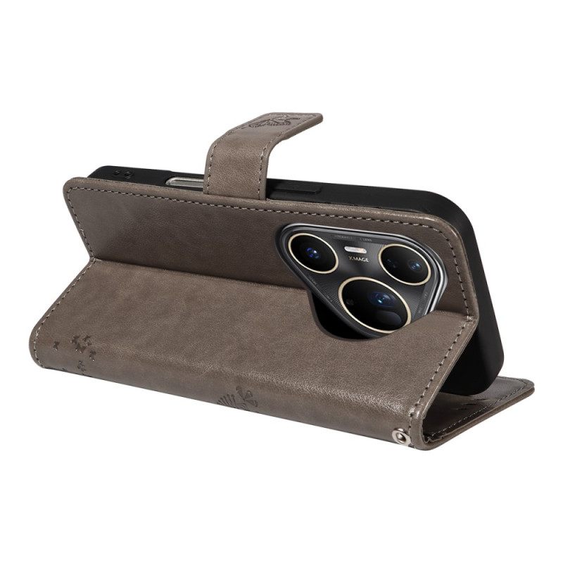 Leren Hoesje Huawei Pura 80 Ultra Kat En Boom Bescherming Hoesje