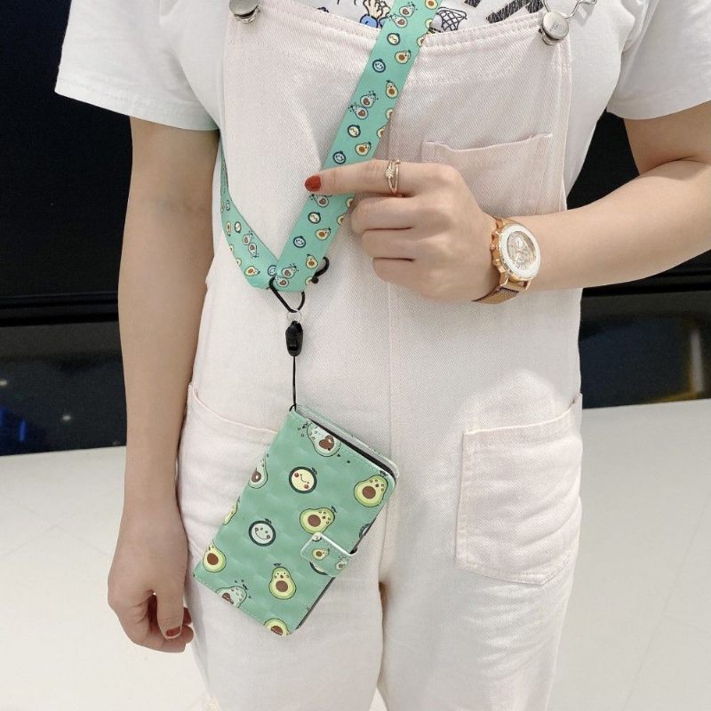 Folio-hoesje voor iPhone 11 Kawaii Avocado + Schouderriem