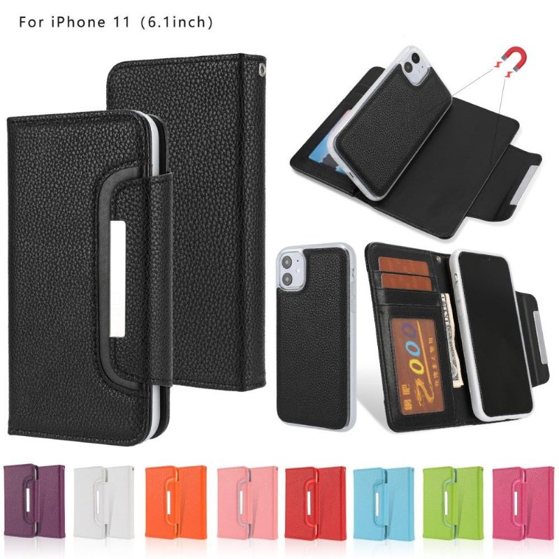 Hoesje Folio-hoesje voor iPhone 11 Anti-fall 2 in 1 Generfd Leereffect