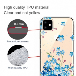 Hoesje voor iPhone 11 Transparante Blauwe Bloemen
