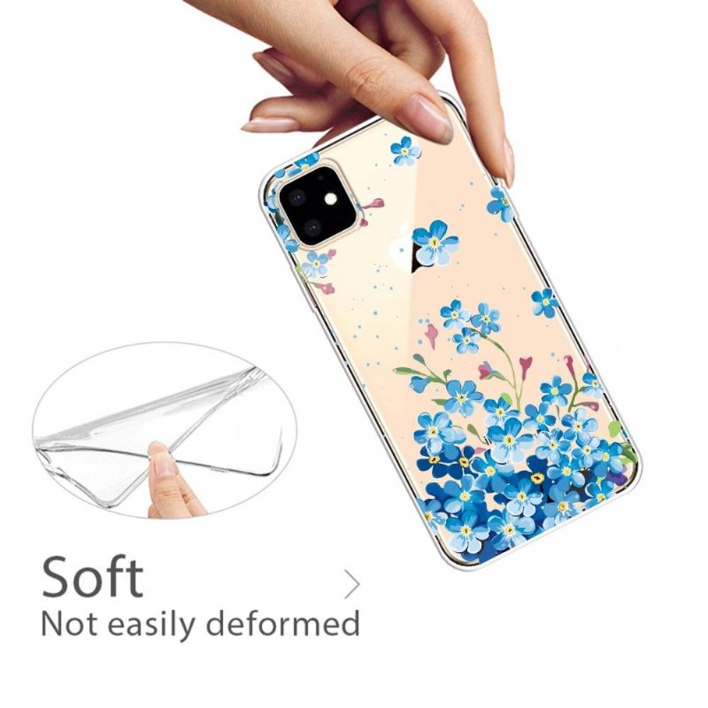 Hoesje voor iPhone 11 Transparante Blauwe Bloemen