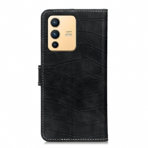 Folio-hoesje voor Vivo V23 5G Naden Met Krokodilleneffect