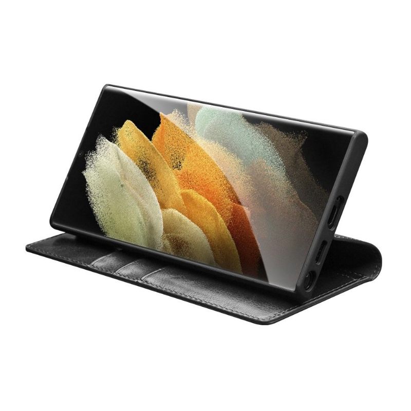 Folio-hoesje voor Samsung Galaxy S22 Ultra 5G Handgemaakt Echt Leer