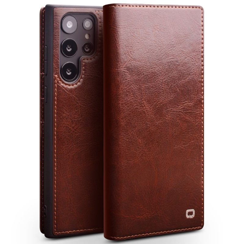 Folio-hoesje voor Samsung Galaxy S22 Ultra 5G Handgemaakt Echt Leer