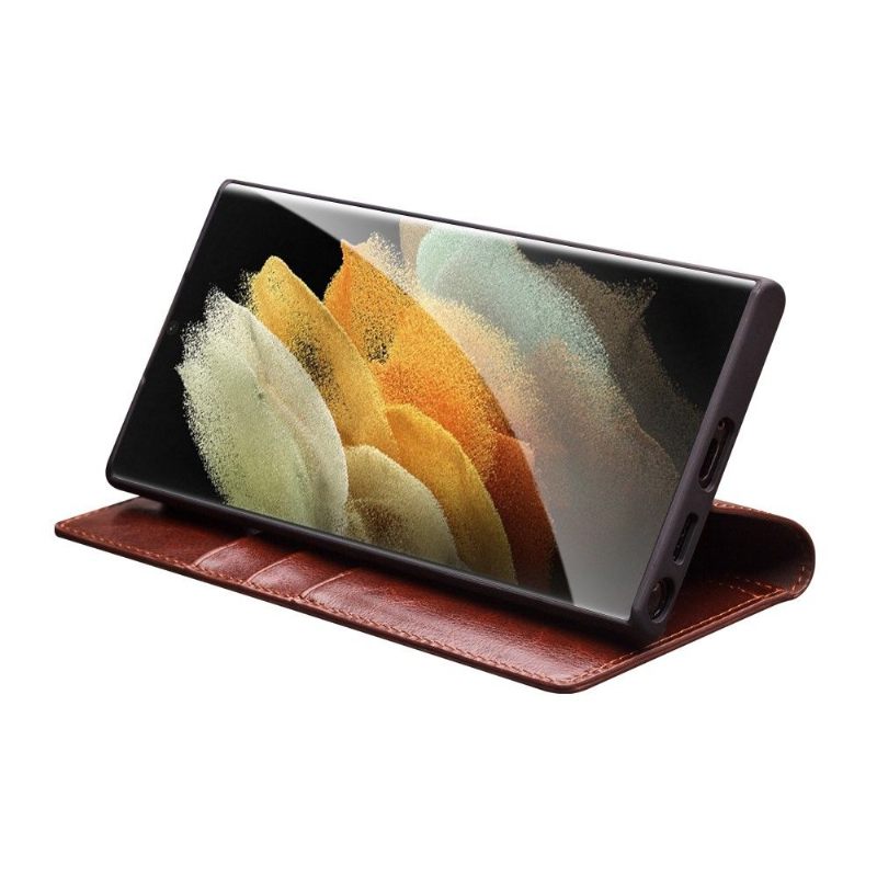 Folio-hoesje voor Samsung Galaxy S22 Ultra 5G Handgemaakt Echt Leer