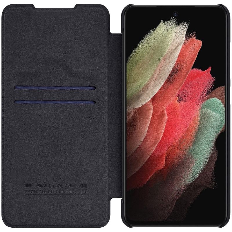 Folio-hoesje voor Samsung Galaxy S22 Ultra 5G Qin-serie Lederen Effect Met Lensdop