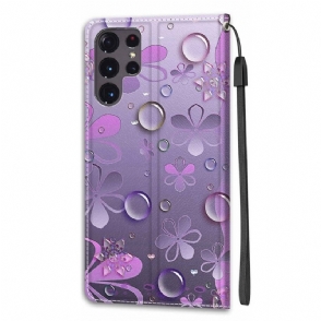 Folio-hoesje voor Samsung Galaxy S22 Ultra 5G Violette Bloemen Illustratie